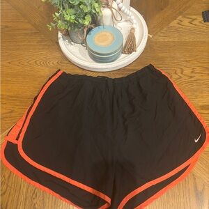 Nike Women's Black and Reddish/Orange Athletic Shorts